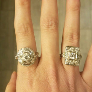 Art Deco 14K White Gold Estate .85 Ct Diamond Ring